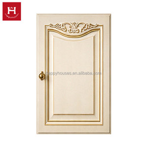 Porte d'armoire sculptée classique française Happy Houses, blanc ivoire avec bordure dorée, motif floral orné pour cuisine de luxe en bois massif - Product Image 3
