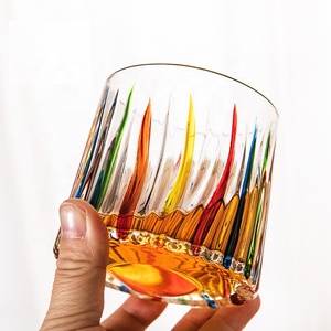 <span class=keywords><strong>Verre</strong></span> à whisky rotatif sans plomb de style américain, tasse colorée peinte, verres à whisky à l'ancienne avec plateau en bois - Product Image 6