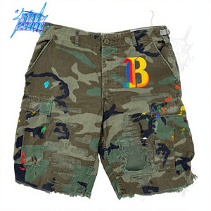 Pantalones Cortos Cargo Personalizados, Holgados, con Estampado Digital Completo, Bordado de Letras, Parche, de Lona, Sarga, Camuflaje - Product Image 3