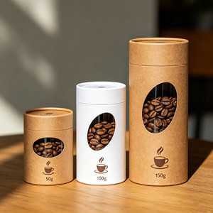 Boîte cylindrique en carton biodégradable de qualité alimentaire 50g 100g 150g, emballage en tube de papier kraft pour café et thé - Product Image 1