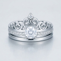 QX Feinschmuck-Hersteller 925 Sterling Silber Kronen-Brautring-Set Maßgefertigter Edelstein Farbe Freie Lasergravur