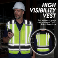Gilet de sécurité haute visibilité réfléchissant en maille imperméable à 4 points de rupture, classe 2, ANSI ISEA 107 2015, fermeture éclair, travaux routiers