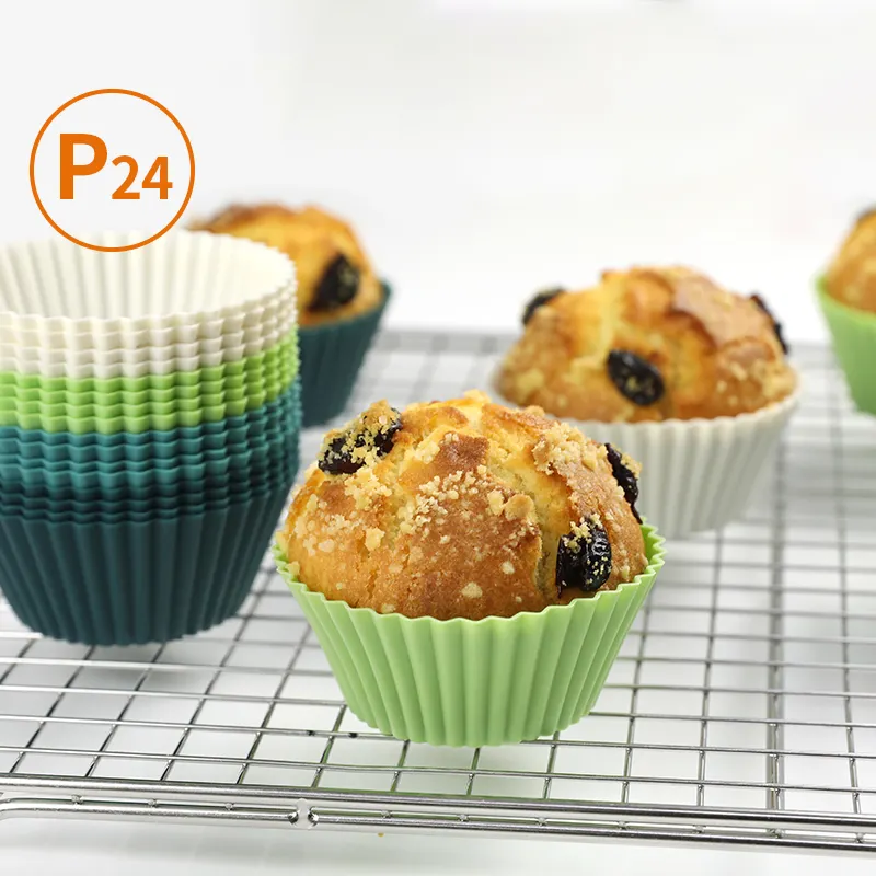 Set de 24 étuis à cupcakes et tasses à muffins en silicone antiadhésifs Outils à gâteaux essentiels