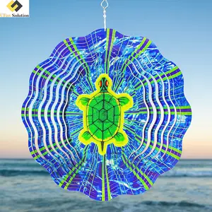 Escultura de vento de tartaruga marinha 3D para exterior em aço inoxidável, metal suspensão, giradores de vento para pátio, janela, piscina, casa, varanda, decoração