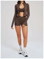 Nouvel ensemble de yoga 2 pièces pour femme 2026, grande taille, couleur unie, haut zippé à manches longues, taille haute, imperméable, réversible, respirant, extensible dans quatre directions