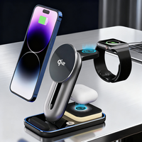 Chargeur sans fil magnétique certifié 4 en 1 avec support réglable et veilleuse pour Samsung Android