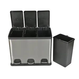 Cubo de basura de acero Industrial para interiores y exteriores, 3 compartimentos