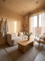 Sauna préfabriqué combiné, cabane de jardin modulaire, maison en bois avec porte vitrée, éclairage LED, maison en acier fabriquée sur mesure