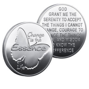 Pièce commémorative en relief exquis avec <span class=keywords><strong>proverbe</strong></span>, en métal bicolore, moulage 3D, thème papillon inspirant, philosophie de vie - Product Image 6