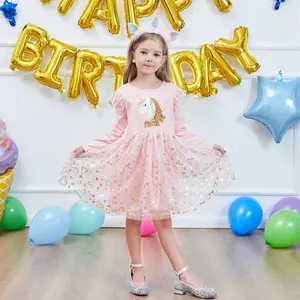 3 4 5 6 7 8 Years Old Toddler Clothing Baby Cake frock Unicorn Party Supplies Tulle Happy Birthday Dress Little Girl Party Dress