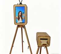 Nouvelle conception de photomaton portable multifonctionnel à écran tactile en bois, hauteur réglable, impression instantanée