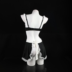 Ensemble de lingerie de femme de chambre, soutien-gorge à bonnets couvrants avec dentelle et nœud, style corset pour femme, sous-vêtements sexy, tenue de jeu de rôle - Product Image 3