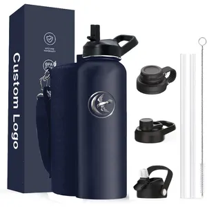 Dark Blue 40oz Water Bottle Vacuum Insulated Stainless Steel Water Flask with Straw Lid Auto Spout Lid Hot Cold Water Bottles