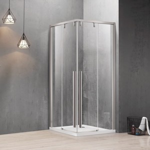 Kamalu KSA1000 70x70 box doccia 8mm doppia porta scorrevole acciaio spazzolato finitura ABS rettangolo vassoio dritto per bagno - Product Image 2