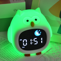 Jam Meja Digital Lampu dengan Lampu Bangun Tidur Sunrise Multifungsi Dekoratif Burung Hantu Jam Alarm Musik untuk Anak-anak Balita