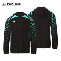 Penjualan pabrik kustom poliester tahan angin luar ruangan jaket sepak bola sejuk latihan olahraga 1/4 hoodie ritsleting baju olahraga sepak bola