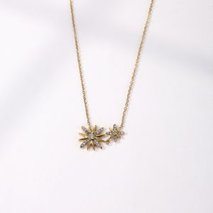 Moda única impermeable 18K chapado en oro de acero inoxidable doble Sunburst Zircon colgante collar - Product Image 4