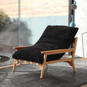 Juego de Sofás Nórdicos Atunus Rellenos de Esponja, Reposabrazos Dobles, Sofá Individual Negro, Sillón de Madera Maciza, Sofá Perezoso para Balcón o Interiores - Product Image 4