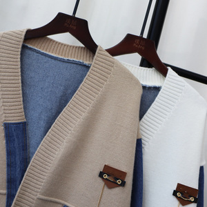 Cárdigan de Punto con Parches Estilo <span class=keywords><strong>Vaquero</strong></span>, Otoño e Invierno, Nuevo, Holgado, Informal, Moderno, Versátil, Estilo Casual, Chaqueta Suéter para <span class=keywords><strong>Mujer</strong></span> - Product Image 4