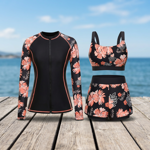 Ensemble de maillot de bain anti-UV pour femmes, imprimé floral, haut à manches longues, soutien-gorge de sport, short - Product Image 3