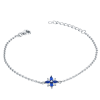 Qingxin personnalisé OEM bijoux fins en argent Sterling 925 Zircon cubique bleu trèfle à quatre feuilles Bracelet Bracelet pour les femmes