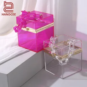 Transparent Acrylic Box Evening Ladies Clutch Customized Party Mini Wallet with Acrylic Chain