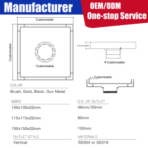 Trench Drenaje de acero inoxidable entre baldosas Marca de agua clásica Azulejo cuadrado Insertar Desagüe de suelo para ducha Baño - Product Image 5
