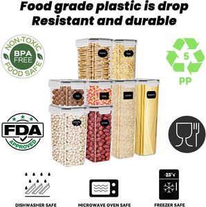 Lot de 8 bocaux de rangement avec couvercle, hermétiques, sans BPA, anti-mites, organisateur de cuisine, conteneur de stockage pour céréales et <span class=keywords><strong>cornflakes</strong></span> avec étiquettes - Product Image 5