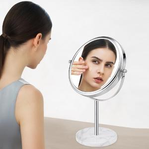 <span class=keywords><strong>Miroir</strong></span> de table de beauté <span class=keywords><strong>sur</strong></span> <span class=keywords><strong>pied</strong></span> haut avec cadre métallique rond personnalisable et base en marbre - Product Image 1