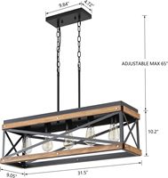 Lustre linéaire rustique en bois et métal avec chaîne réglable pour salle à manger et cuisine
