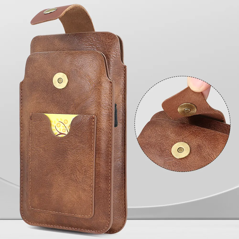 VIETAO Bolsa de cintura para homens, bolsa multifuncional vertical para celular, com anel para celulares de 6,5 a 7,2 polegadas, com cinto de camada dupla