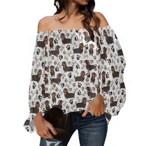 Blusa de chiffon de um ombro para mulheres, blusa com estampa de animais personalizada, blusa de ombro off, moda de moda feminina, com oferta de dropshipping