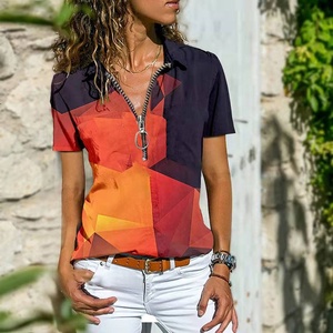 Camiseta con estampado de Indie Folk para mujer, Camiseta holgada informal de manga corta con cuello en V y cremallera, camisetas Bohemias de verano 2023, jersey para mujer - Product Image 4