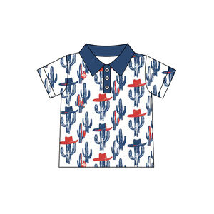 Preventa MOQ 5 Gorras de Niña con Estampado de Cactus para el 4 de Julio, Ropa Infantil Occidental Suave al por Mayor, Estilo Moderno, Precio de Fábrica - Product Image 4