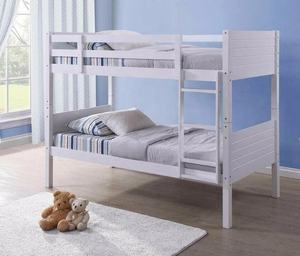 Lits jumeaux superposés en bois massif blanc bon marché pour enfants avec tiroirs gigognes - Product Image 3