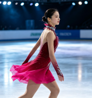 Robe de patinage artistique rouge fuchsia dégradé, dos ouvert, ornée de strass, pour filles et femmes
