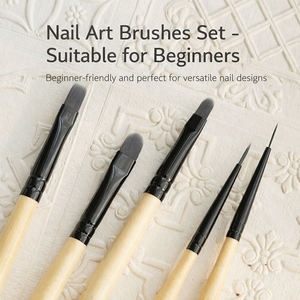 Japanese Tea Wood Handle Gel Nail Brush Set Nylon Bristles Oval Liner for French Fine Line Art - Product Image 3