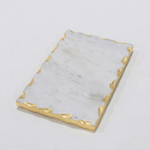 Plateau de service rectangulaire moderne en marbre avec poignées dorées, design minimaliste, durable, qualité export, en vogue et en promotion - Product Image 1