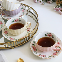 Ensemble de tasses à café en porcelaine à motifs floraux élégants, tasse à thé en céramique avec soucoupe, tasse à boisson pour la maison et le bureau