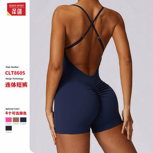 Zechuang บอดี้สูทกีฬาผู้หญิงคอลึกสีทึบแห้งเร็วชุดวิ่งโยคะฟิตเนส CLT8605 - Product Image 3