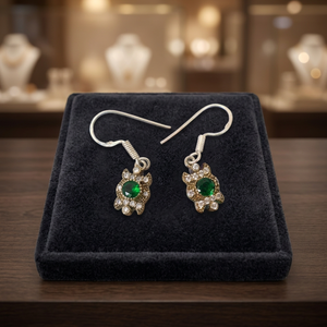 H.A. Gems Silver Drop Earrings with Round Zircon Stones Unisex Motif Design Handmade From German Silver Bulk Wholesale Rajasthan - Product Image 2