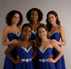 Robes de demoiselle <span class=keywords><strong>d</strong></span>'honneur bleu royal en forme de cœur, taille en cristal, longueur au sol, en mousseline de soie, robe de soirée - Product Image 6