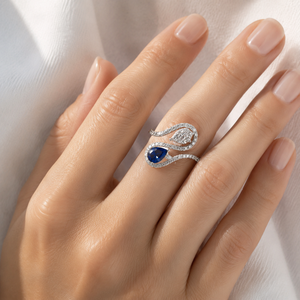 Anello con Zircone Blu a Goccia per Uomo e Donna, Gioiello da Dito alla Moda - Product Image 2