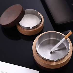Drop Shipping cup ashtray Stainless Steel Custom Cigar Ashtray Outdoor Portable Pocket Luxury Wooden Ashtray