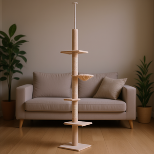 ต้นไม้แนวตั้งสีเบจสำหรับแมว8.5ปรับความสูงได้5แท่นปูพรม3ป่านศรนารายณ์เชือกขลับเล็บแมว - Product Image 2