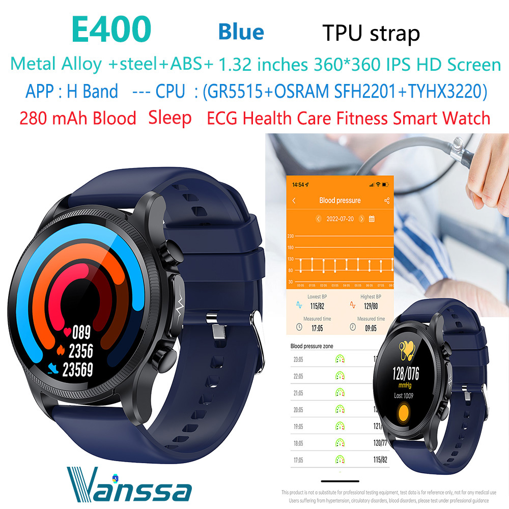 Bracelet de montre TPU bleu E400-ECG-health-smartwatch-smart-watch