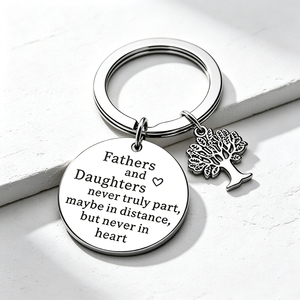 Portachiavi in acciaio inossidabile per padre e figlia, con testo ispiratore inciso e ciondolo a forma di albero, regalo per la Festa del Papà da parte della figlia - Product Image 4