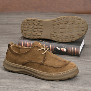 Chaussures de marche pour hommes à bout rond en cuir de vache véritable, lacées, respirantes, avec semelle extérieure en caoutchouc, confortables et de style décontracté - Product Image 3