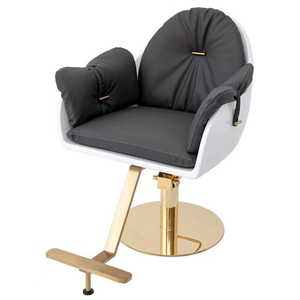 Contemporary Barber <b>Chair</b> Hydraulic Salon Styling <b>Chair</b> Upholstered Hair Cutting Seat with Gold Base - Product Image 1
