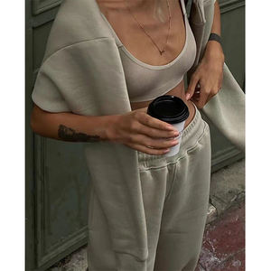 <span class=keywords><strong>2023</strong></span> printemps vêtements ensembles pour femmes tenue 2 deux pièces pantalons de survêtement fermeture éclair coton polaire Jogging survêtement survêtement à capuche ensemble - Product Image 3